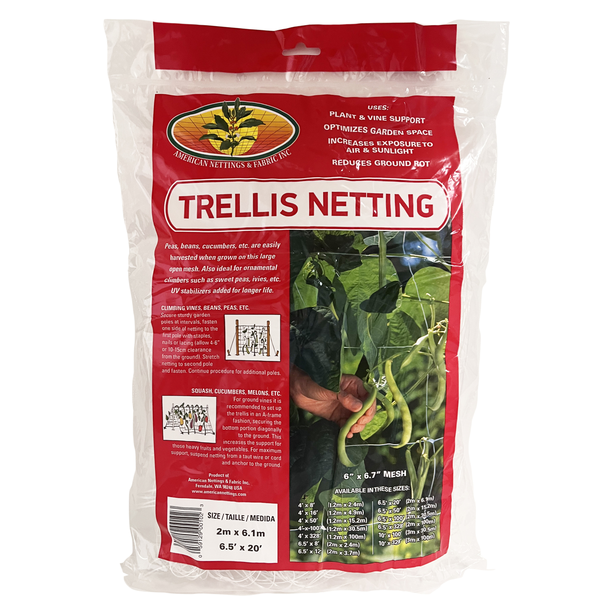 American Nettings & Fabric Trellis Netting — 6.5ft. x 20ft., Clear, 6in. x 6in. Mesh, 28lb. Capacity Per Strand, UV Stabilized, Model# 00102